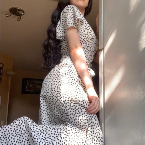 60s vintage polka dot wrap dress black and white - Picture 3 of 4